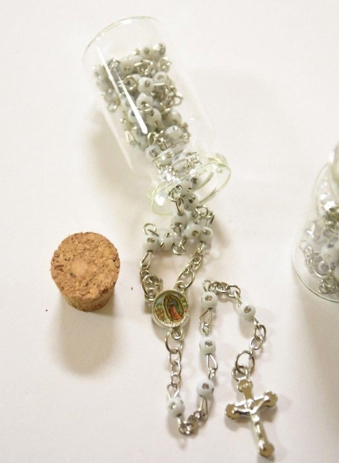 YRP 12 X Rosary Bottle Baptism Communion RECUERDOS DE BAUTIZO Lady GUADELUPE White/Silver - Image 2